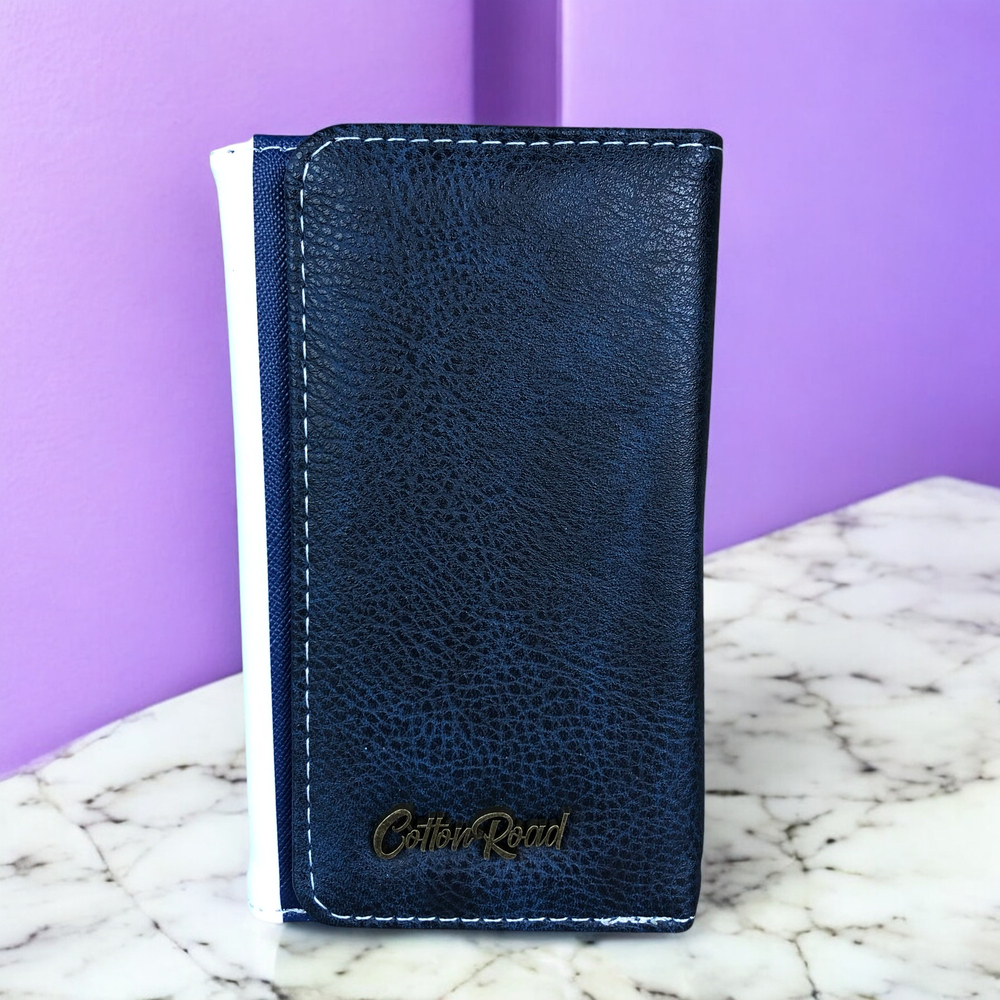 Small BLUE AND WHITE Striped PVC Cotton Road Tri-fold Wallet