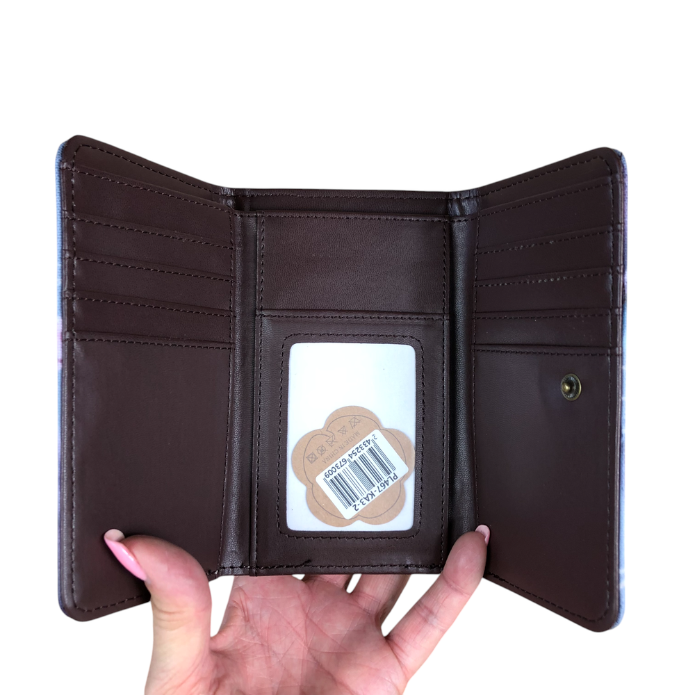 Small BLUE Cotton Road Tri-fold PVC Wallet with PROTEAS and BUTTERFLIES