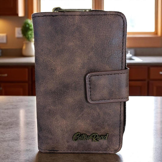 Small BROWN PU Leather Cotton Road Wallet with CLIP