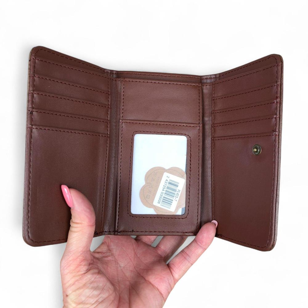 Small BROWN Tri-fold Cotton Road PU Leather Wallet with PROTEA Print