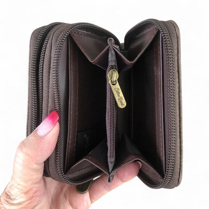 Small COFFEE BROWN Cotton Road PU Leather Wallet