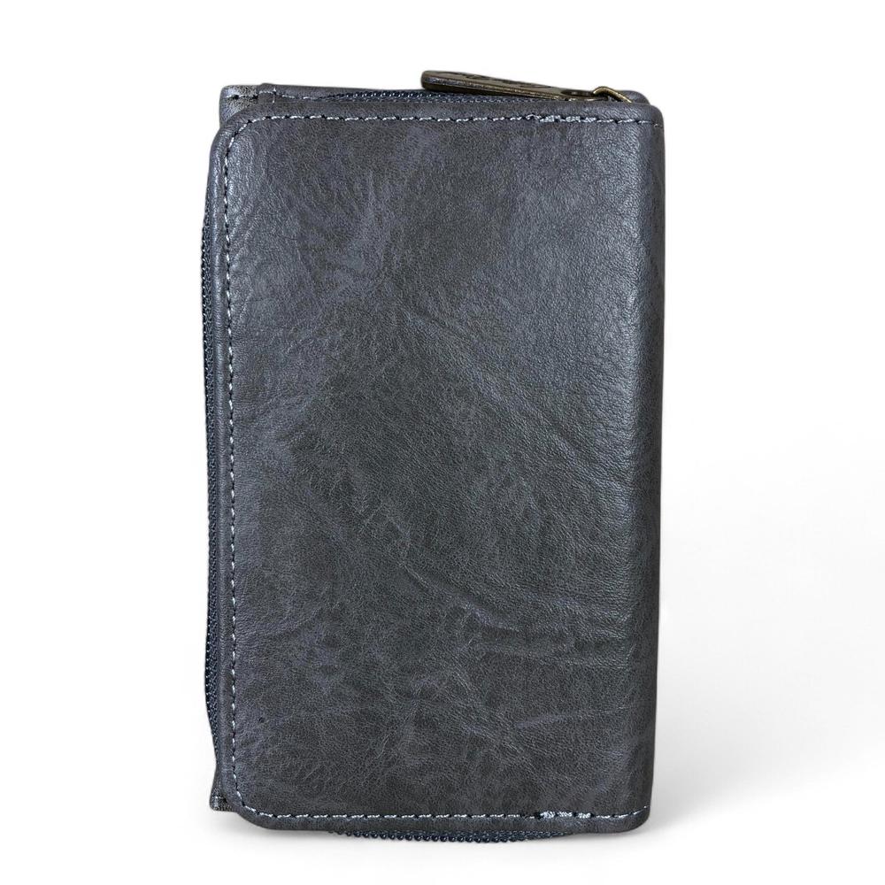 Small GREY Tri-fold Cotton Road PU Leather Wallet with PROTEA Print