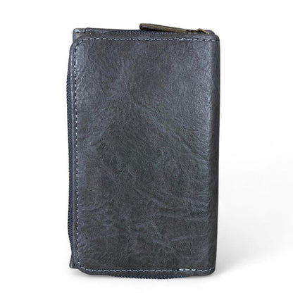 Small GREY Tri-fold Cotton Road PU Leather Wallet with PROTEA Print