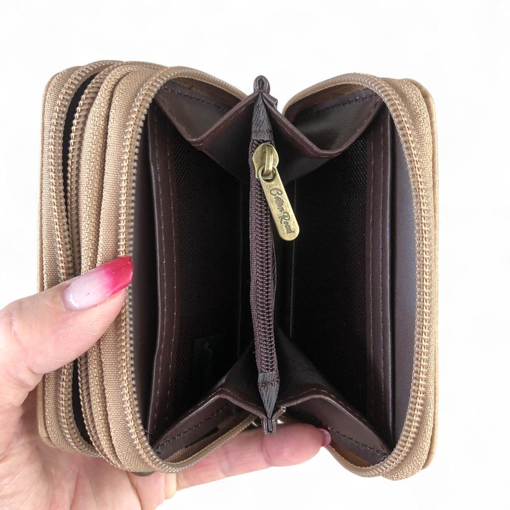 Small KHAKI Cotton Road PU Leather Wallet