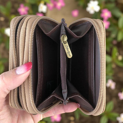 Small KHAKI Cotton Road PU Leather Wallet