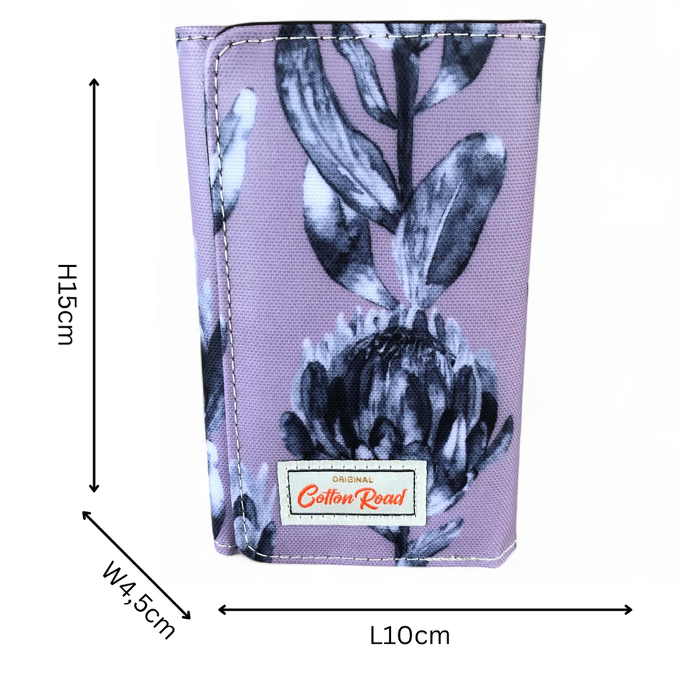 Small PURPLE Cotton Road Tri-fold PVC Wallet with PROTEAS – We Sell Bags