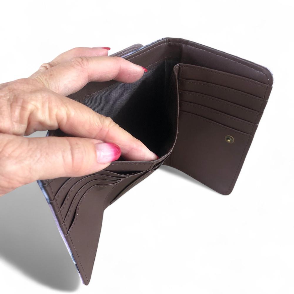 Small PURPLE Cotton Road Tri-fold PVC Wallet with PROTEAS