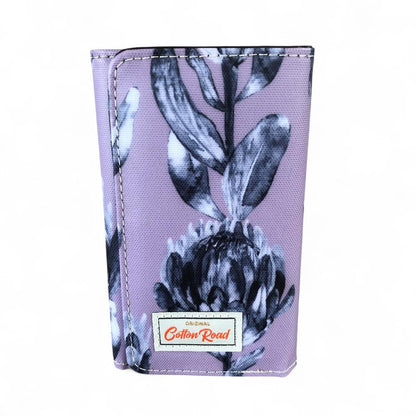 Small PURPLE Cotton Road Tri-fold PVC Wallet with PROTEAS
