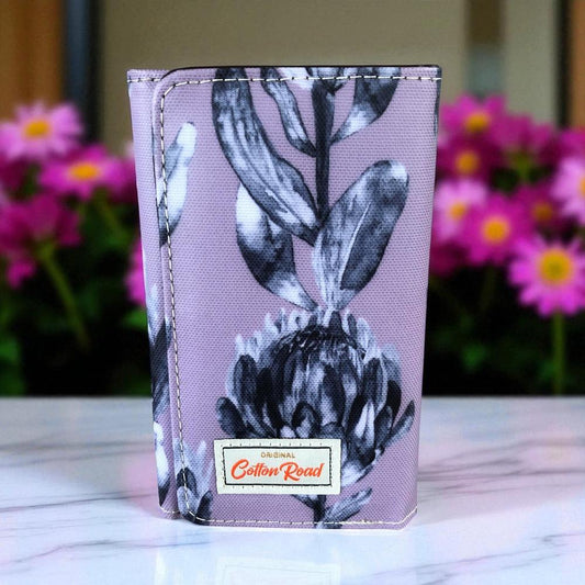 Small PURPLE Cotton Road Tri-fold PVC Wallet with PROTEAS