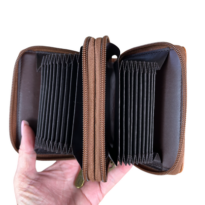 Small TAN BROWN Cotton Road PU Leather CARD HOLDER card pocket