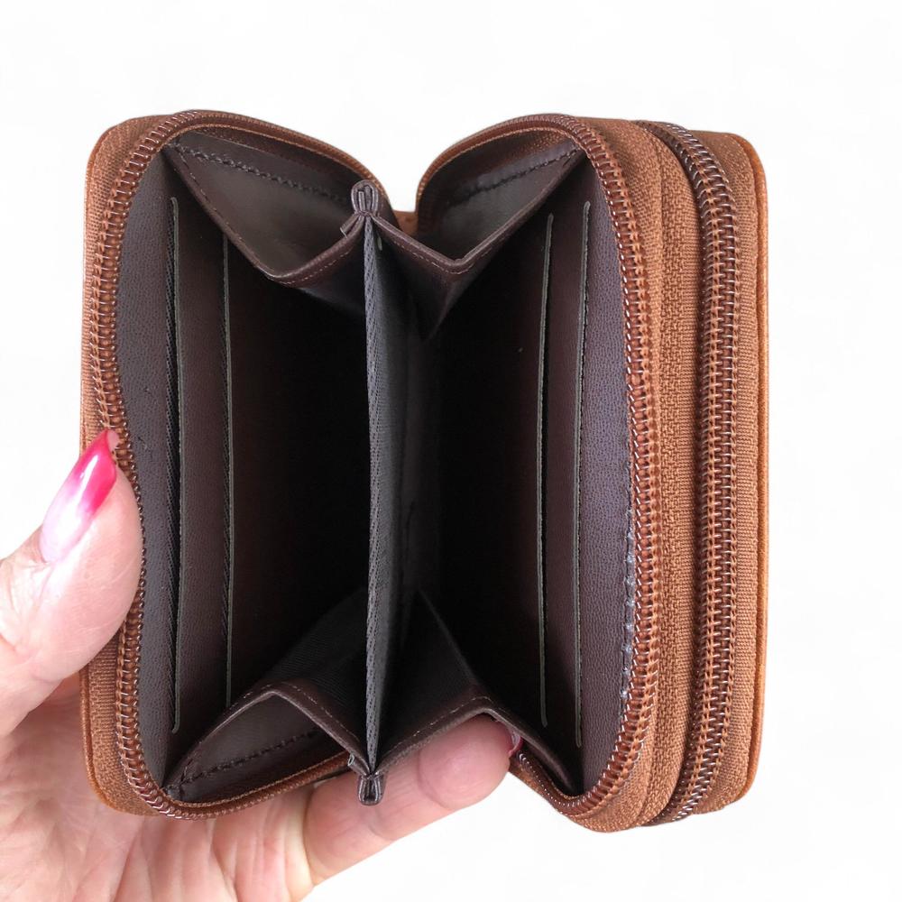 Small TAN BROWN Cotton Road PU Leather Wallet