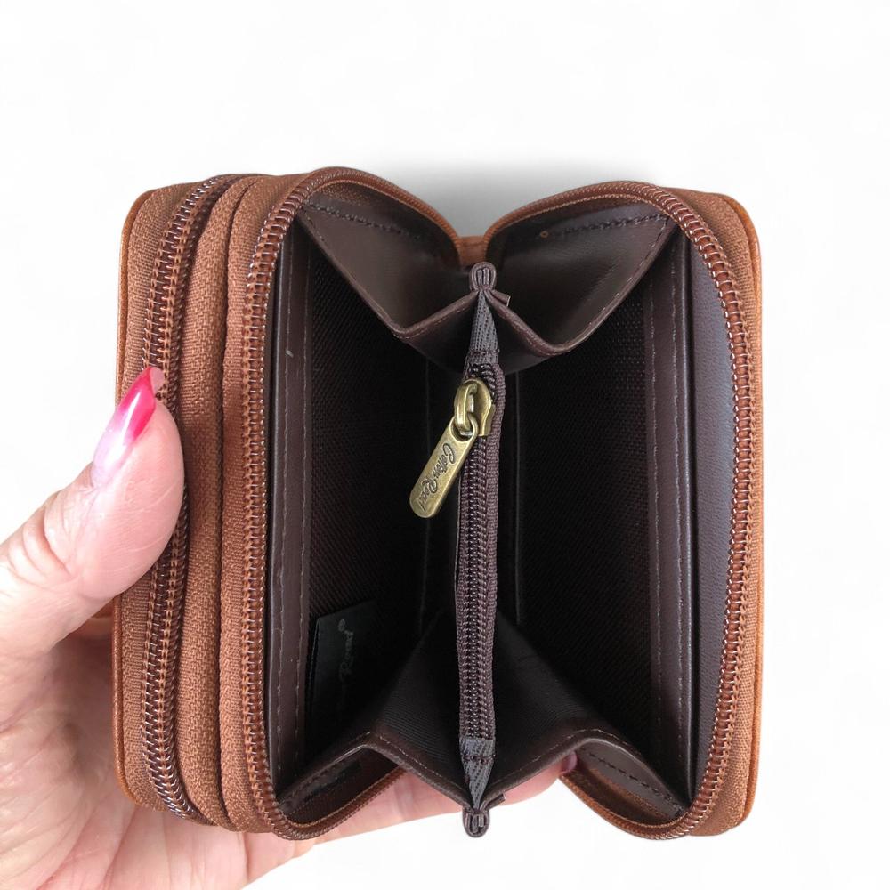 Small TAN BROWN Cotton Road PU Leather Wallet