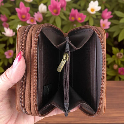 Small TAN BROWN Cotton Road PU Leather Wallet