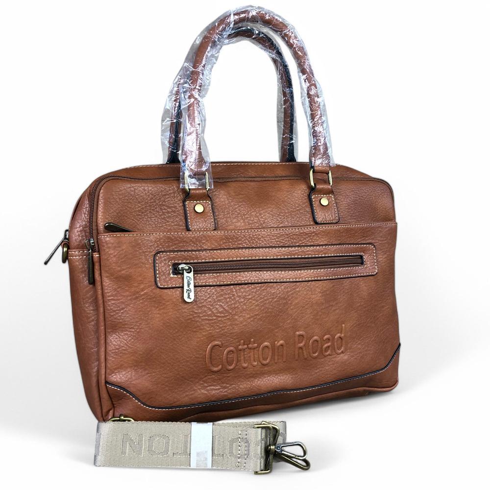 TAN BROWN BRANDED Cotton Road PU Leather Laptop Bag