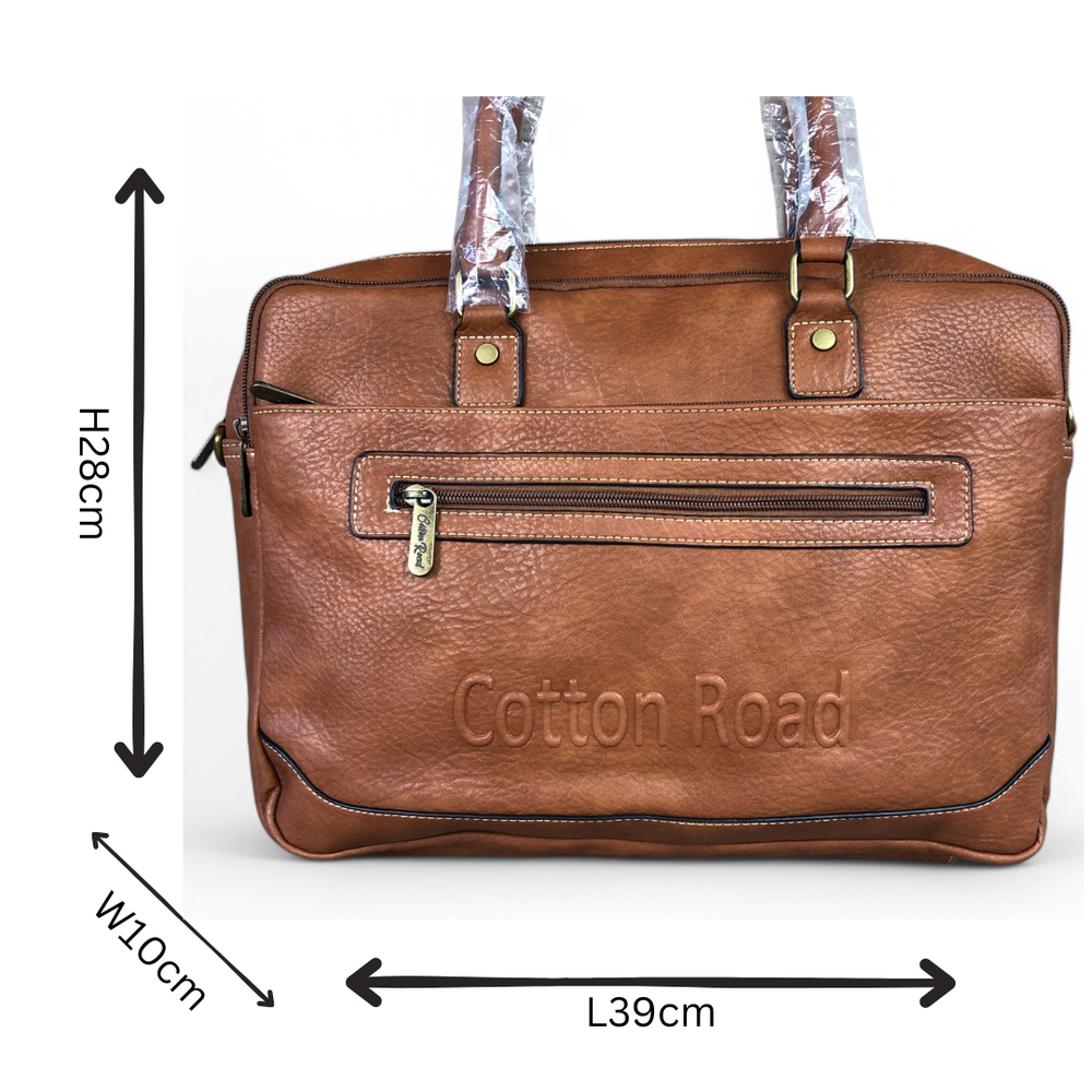 TAN BROWN BRANDED Cotton Road PU Leather Laptop Bag
