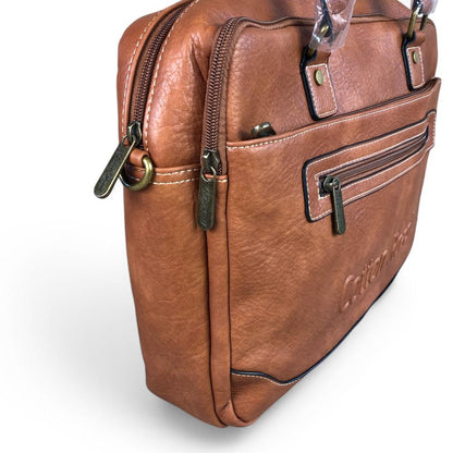 TAN BROWN BRANDED Cotton Road PU Leather Laptop Bag