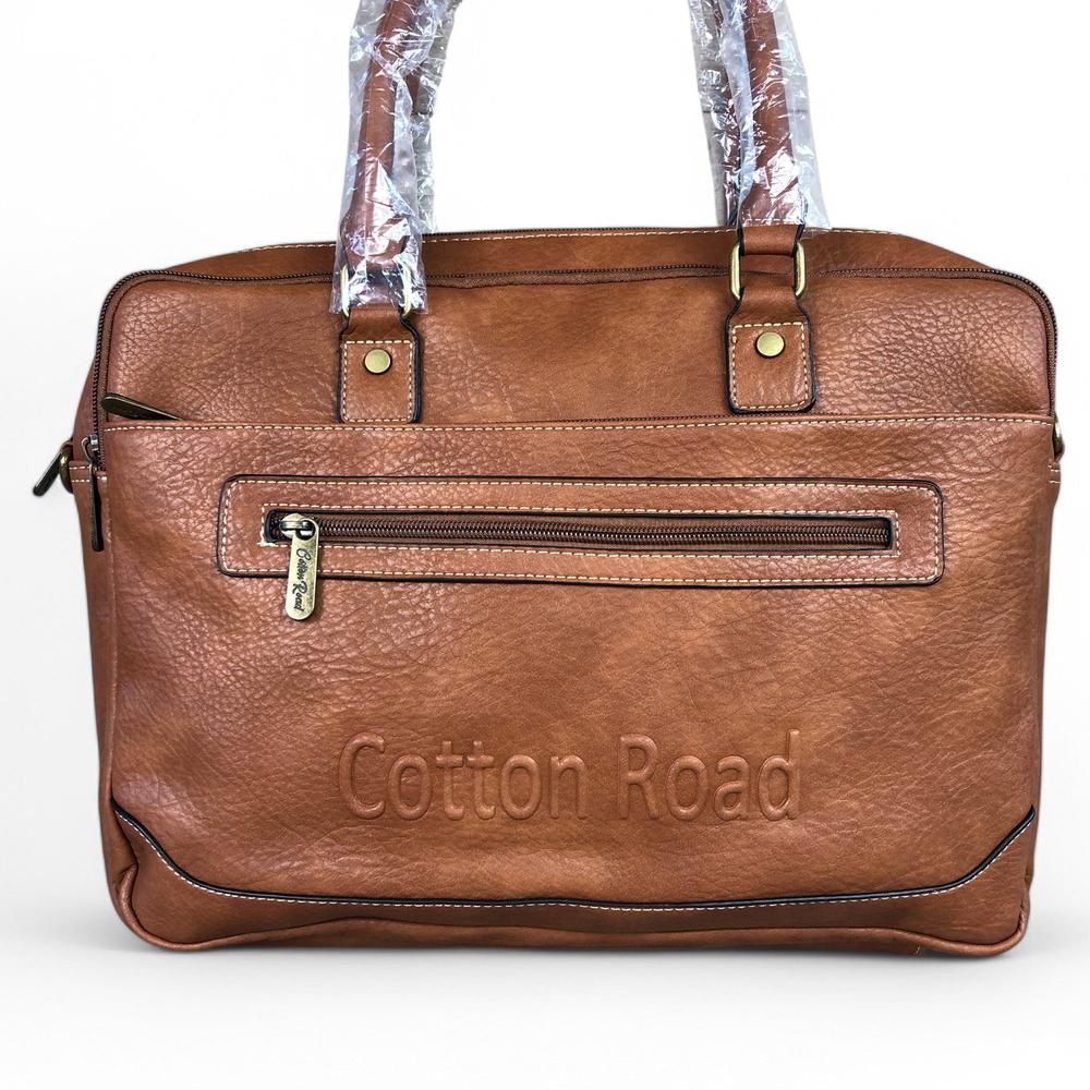 TAN BROWN BRANDED Cotton Road PU Leather Laptop Bag