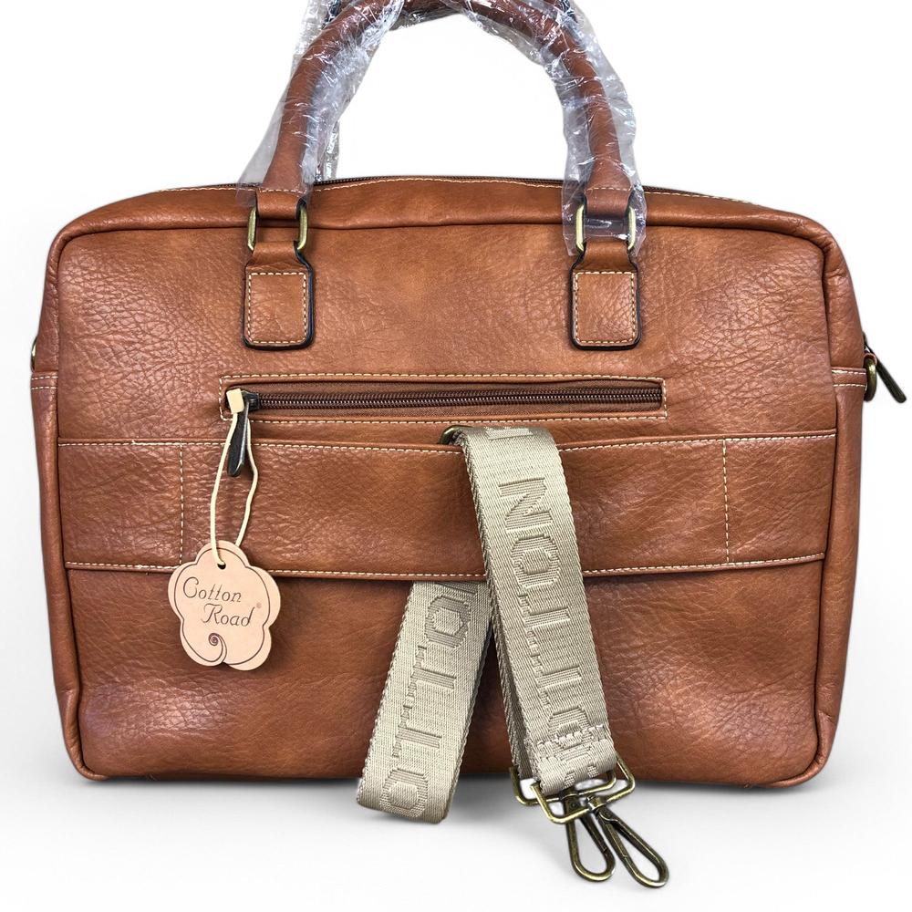 TAN BROWN BRANDED Cotton Road PU Leather Laptop Bag