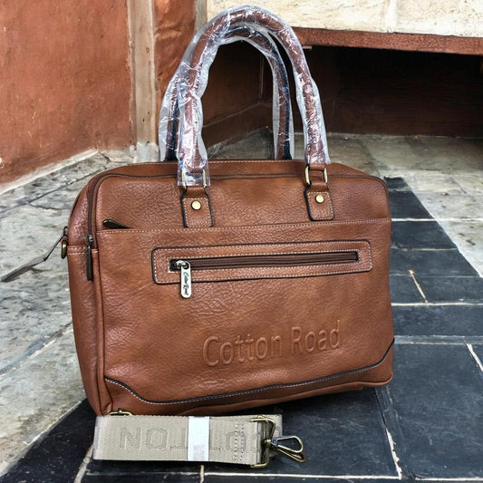 TAN BROWN BRANDED Cotton Road PU Leather Laptop Bag