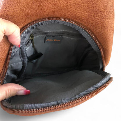 TAN BROWN Cotton Road PU Leather Cross Body Bag / Mini Backpack