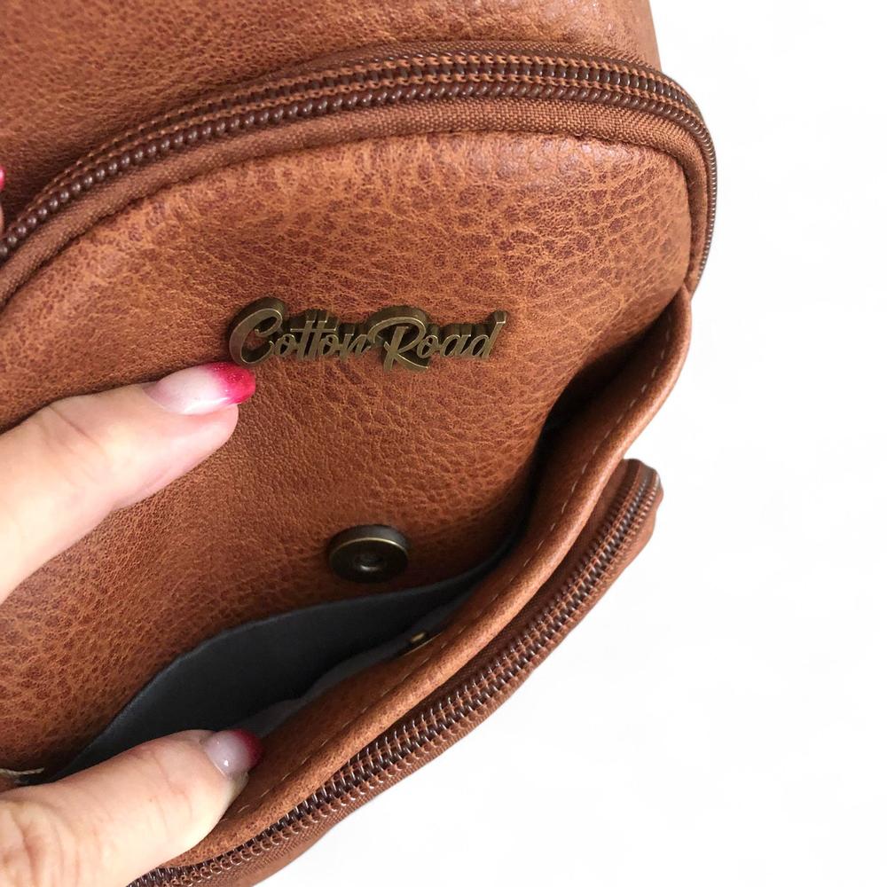 TAN BROWN Cotton Road PU Leather Cross Body Bag / Mini Backpack