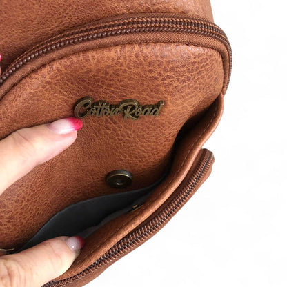 TAN BROWN Cotton Road PU Leather Cross Body Bag / Mini Backpack