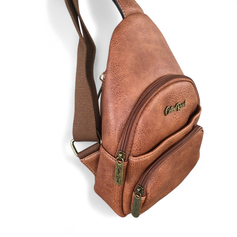 TAN BROWN Cotton Road PU Leather Cross Body Bag / Mini Backpack