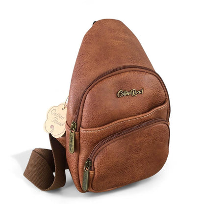 TAN BROWN Cotton Road PU Leather Cross Body Bag / Mini Backpack