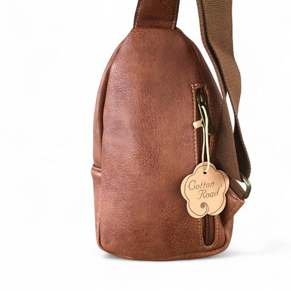 TAN BROWN Cotton Road PU Leather Cross Body Bag / Mini Backpack