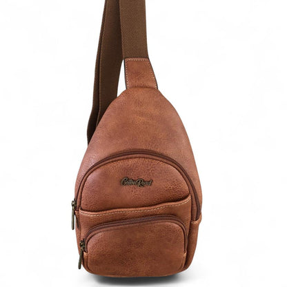 TAN BROWN Cotton Road PU Leather Cross Body Bag / Mini Backpack