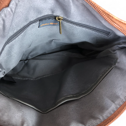 TAN BROWN FLORAL Printed PU Leather Cotton Road Sling Bag