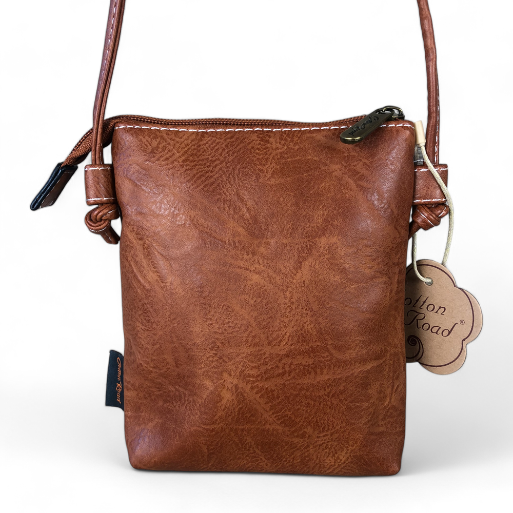 TAN BROWN PU LEATHER Mini Cotton Road Sling Bag with PROTEA