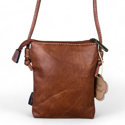 TAN BROWN PU LEATHER Mini Cotton Road Sling Bag with WINDMILL