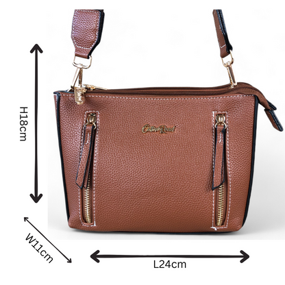 TAN Cotton Road PU Leather Sling Bag with BRANDED Strap