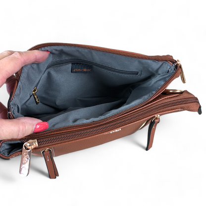 TAN Cotton Road PU Leather Sling Bag with BRANDED Strap