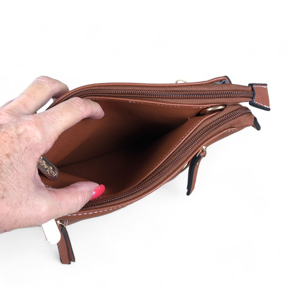 TAN Cotton Road PU Leather Sling Bag with BRANDED Strap