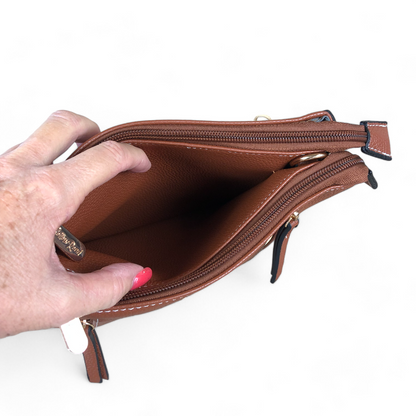 TAN Cotton Road PU Leather Sling Bag with BRANDED Strap