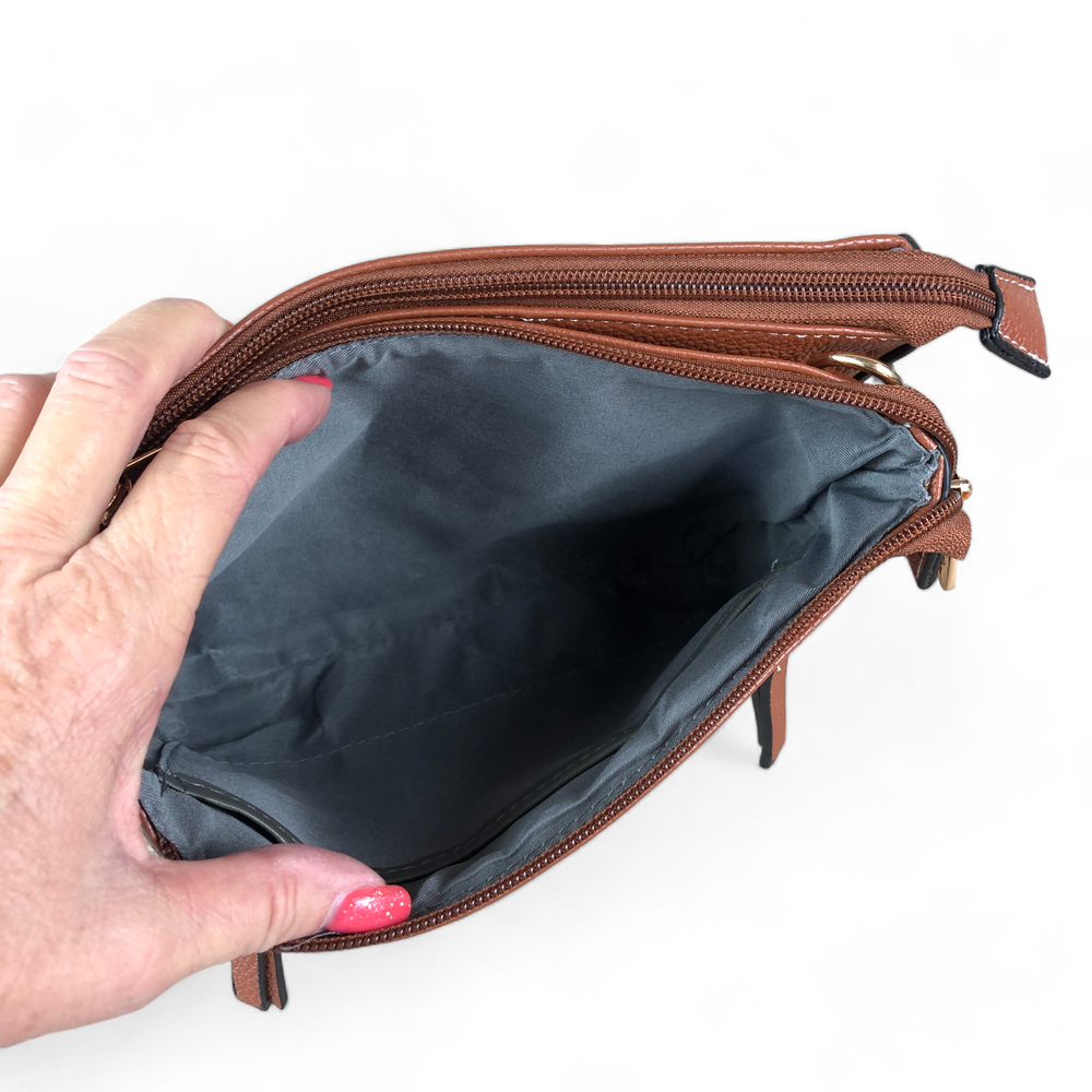 TAN Cotton Road PU Leather Sling Bag with BRANDED Strap