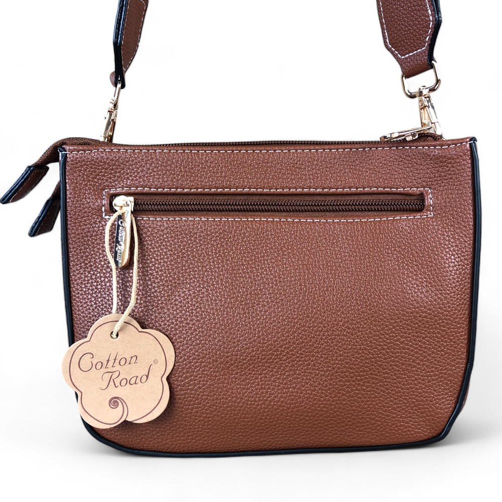 TAN Cotton Road PU Leather Sling Bag with BRANDED Strap