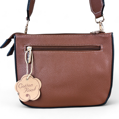 TAN Cotton Road PU Leather Sling Bag with BRANDED Strap