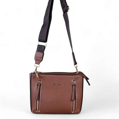 TAN Cotton Road PU Leather Sling Bag with BRANDED Strap