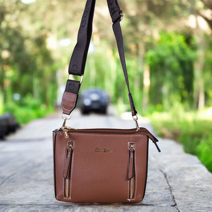 TAN Cotton Road PU Leather Sling Bag with BRANDED Strap