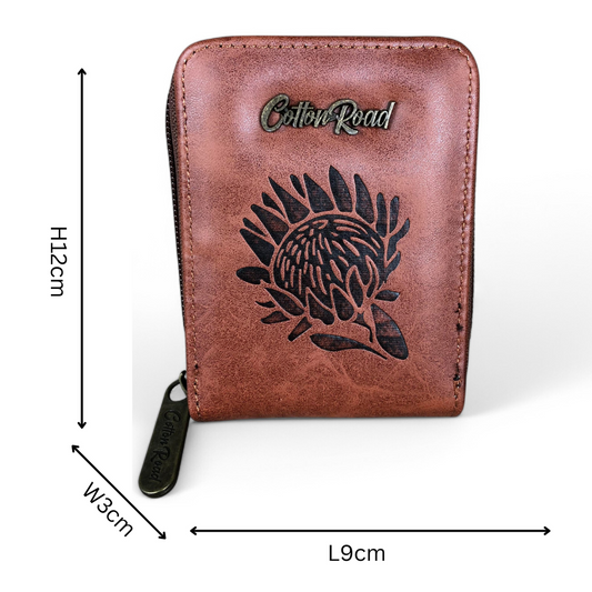 TAN PU LEATHER Cotton Road Card Holder with PROTEA