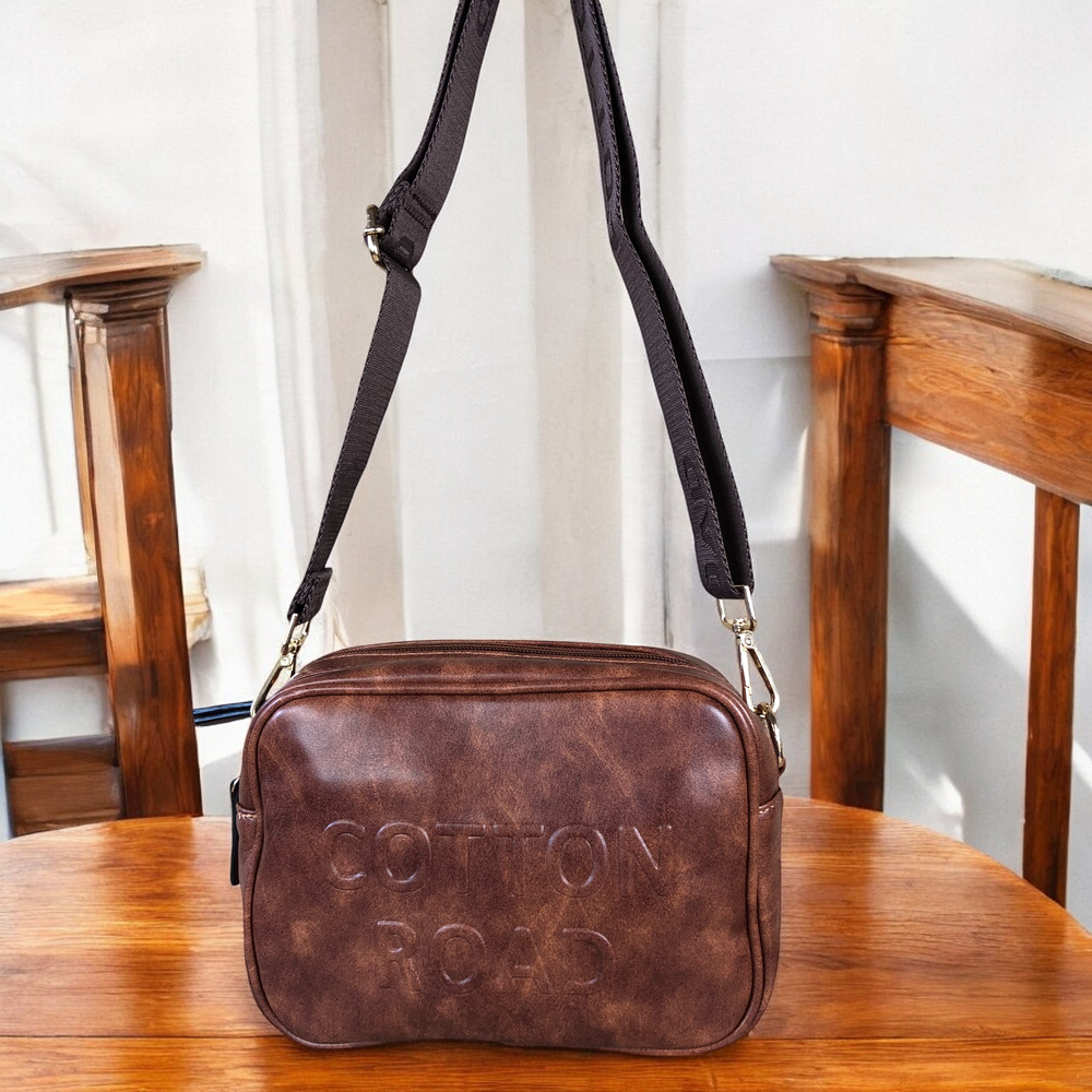 TAN PU Leather BRANDED Cotton Road Sling Bag
