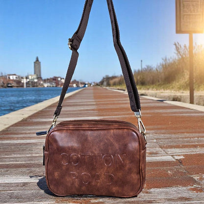 TAN PU Leather BRANDED Cotton Road Sling Bag