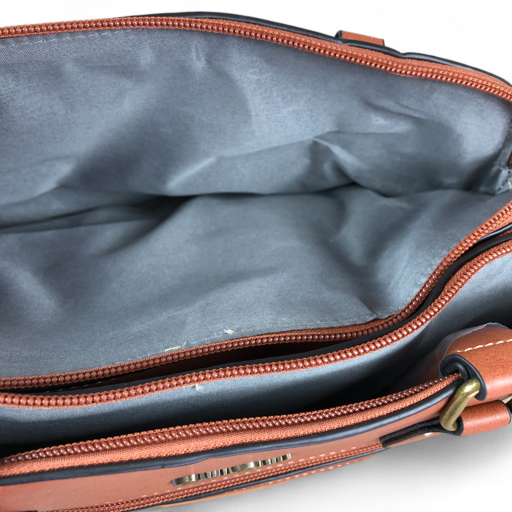 TAN PU Leather Cotton Road Handbag with LEOPARD PRINT Panel