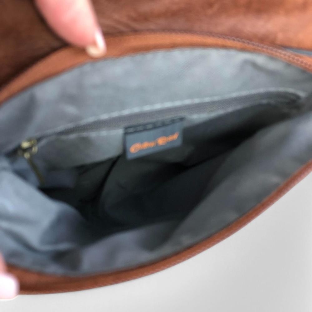 TAN PU Leather Cotton Road Sling Bag with EMBOSSED FLOWERS