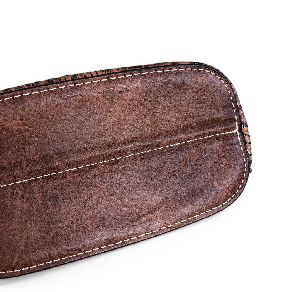 TAN PU Leather Cotton Road Sling Bag with EMBOSSED FLOWERS