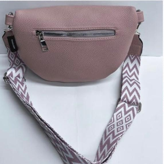 Troocolor Crossbody Bag: PINK PU Leather Cross Body / Waist Bag with Woven Strap back detail