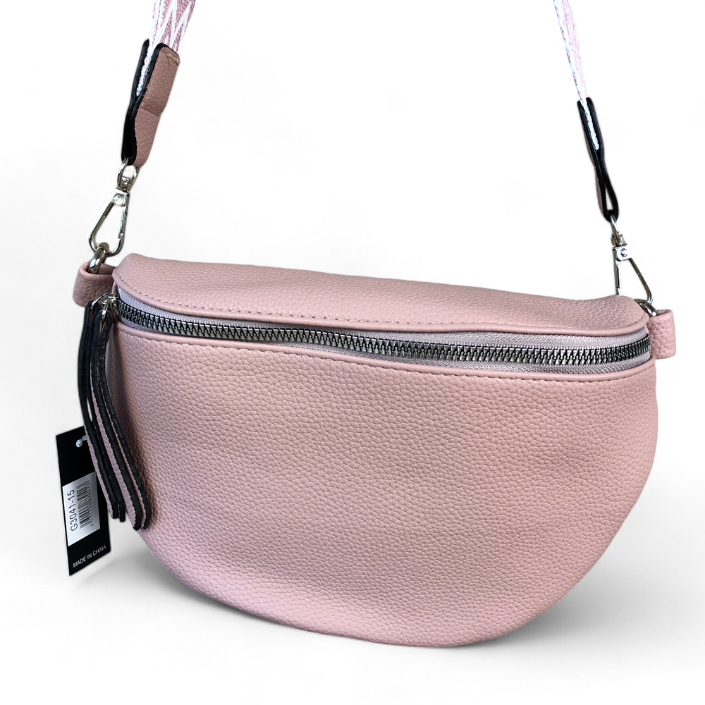 Troocolor Crossbody Bag: PINK PU Leather Cross Body / Waist Bag with Woven Strap front